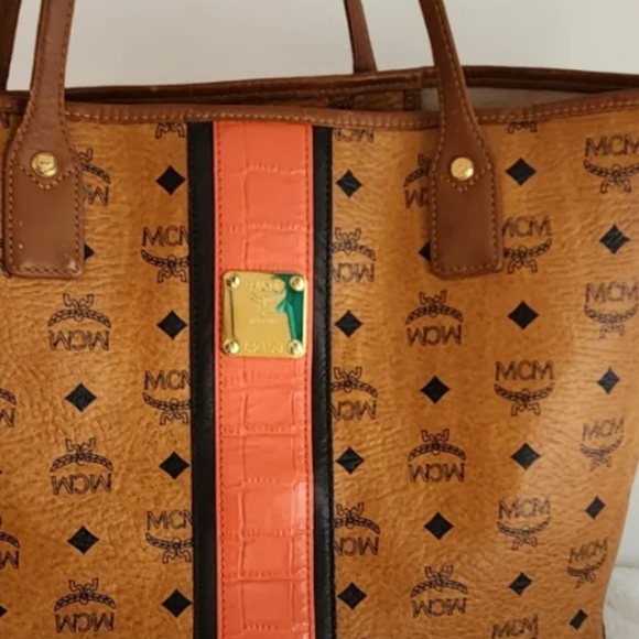 Authentic‼️Please Send To  Poshmark NEW RARE MCM STRIPE Logo Tote